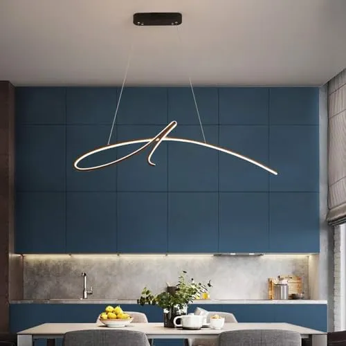 USMJQVZ Modern LED Curved Linear Pendant Lighting For Dining Room Stepless Dimmable Pendant Light With Remote Dimming Chandelier Contemporary Black Ceiling Fixture Wave Ceiling Light steampunk buy now online