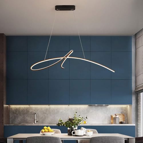 USMJQVZ Modern LED Curved Linear Pendant Lighting For Dining Room Stepless Dimmable Pendant Light With Remote Dimming Chandelier Contemporary Black Ceiling Fixture Wave Ceiling Light steampunk buy now online