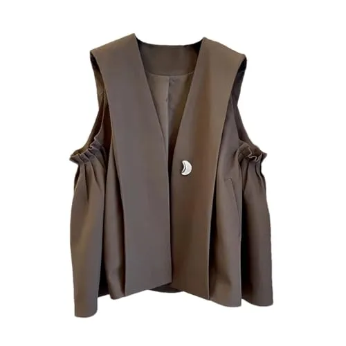 Women's Solid Color Simple Retro V-Neck Casual Vest Brown XL steampunk buy now online