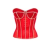 Hdhdeueh Women Luxury Corset Bustier With Cups Rhinestone Bustier Lace Up Steel Bond Transparent Mesh Bodice Red XL steampunk buy now online