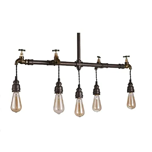 OZZKI Pendant Lamp 5-Lights Vintage Industrial Bar Loft Balcony Pendant Light Retro Decoration Dining Room Restaurant E27 Ceiling Lamp Adjustable Indoor American Water Pipe Steampunk Chandelier Flush steampunk buy now online