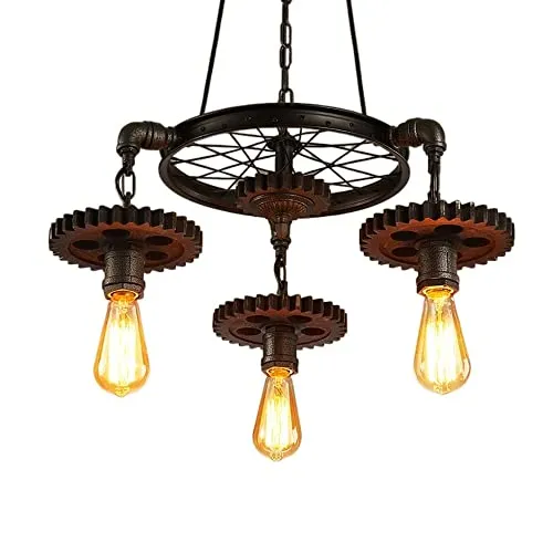 Simple Retro Industrial Style Industrial LOFT Gear Suspension Pendant Light Chandelier V-intage Industrial Steampunk Water Pipe Restaurant Suspension Pendant Light Fixture Black E27 Lighting Dev,Mode steampunk buy now online