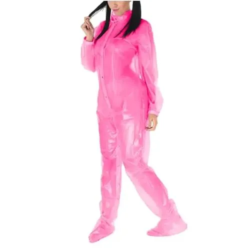 YGZHANYUANOKU Sissy Full Body Suit Rompers Plastic Long Sleeve Jumpsuit Party See-Through PVC Overalls Button Steampunk Clubwear Customizable,Pink,5XL steampunk buy now online