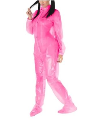 YGZHANYUANOKU Sissy Full Body Suit Rompers Plastic Long Sleeve Jumpsuit Party See-Through PVC Overalls Button Steampunk Clubwear Customizable,Pink,5XL steampunk buy now online
