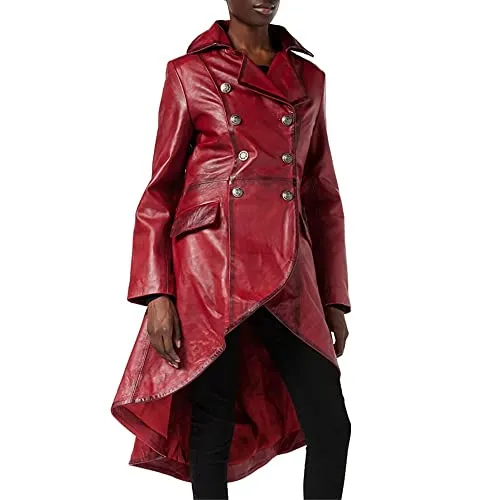 Xposed Ladies Real Leather Black Gothic Jacket Fitted Victorian Style Lace Back Coat[5XL,Red,LADIES-LJ-CHASTER] steampunk buy now online