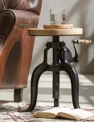 Industrial Side Table Rustic Solid Wood Unit Vintage Retro Style Coffee Round Metal Sofa End Small Adjustable Furniture Steampunk Plant Lamp Stand steampunk buy now online