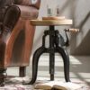 Industrial Side Table Rustic Solid Wood Unit Vintage Retro Style Coffee Round Metal Sofa End Small Adjustable Furniture Steampunk Plant Lamp Stand steampunk buy now online