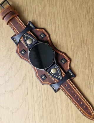 Handmade Wide Leather Watch Cuff: Steampunk Rustic Style by 3BLEATHERS steampunk buy now online