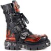 New Rock Flame Leather Platform Boots with Buckles and Metal Accents – Steampunk and Biker Footwear for Men and Women (red, UK Footwear Size System, Adult, Men, Numeric, Medium, 12.5) steampunk buy now online
