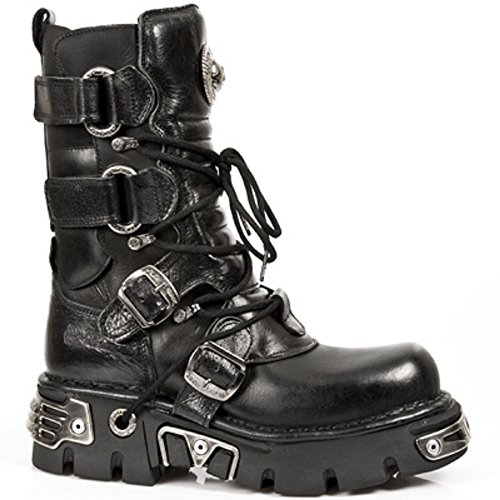 New Rock Men's Gothic Punk Combat Boots – Black Leather High Boots with Metal Buckles | Steampunk Rock Footwear (Black, UK Footwear Size System, Adult, Men, Numeric, Medium, 4) steampunk buy now online