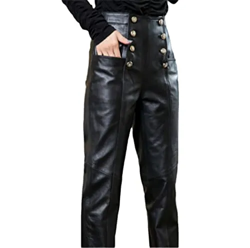 Haitpant Women Streetwear Sheepskin Pencil Pants, Genuine Leather Trousers for Women steampunk buy now online