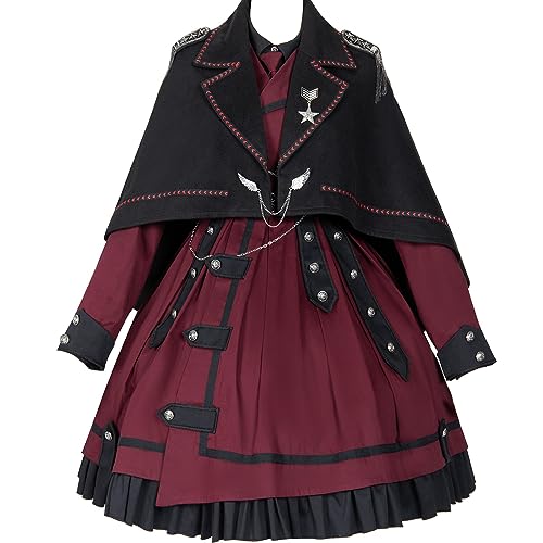 Military Lolita Cape Women Cloak Black Victorian Dress Outerwear Gothic Cape Coat Girls(Color:Red,Size:Small) steampunk buy now online