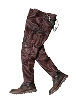 Haitpant Vintage Brown Men Biker's Leather Trousers Large Size Cowhide Leather Autumn Slim Fit Motorcycle Pants steampunk buy now online