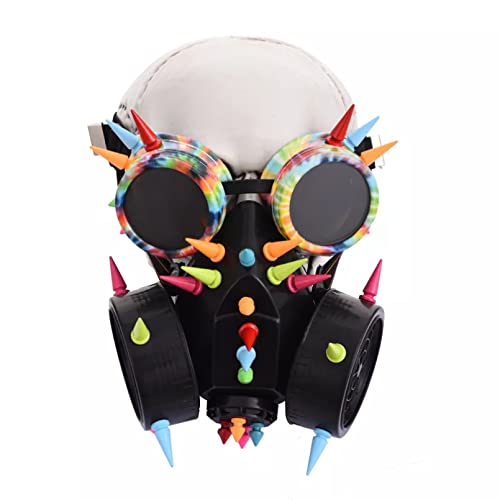 WLLLTY Halloween mask Men'S Women'S Color Rivet Goggles Gas Mask For Cosplay Rock Spiked Glasses Breathing Mask Clothing Accessories steampunk buy now online