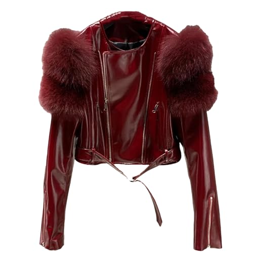 Women's Lambskin Leather Jacket With Fur Sleeves - Genuine Winter Coat For Ladies C111 3XL steampunk buy now online