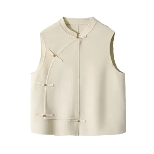 Women's Stand-Up Collar Temperament Vest Sleeveless Single-Breasted Chinese Retro Vest Beige XXXL steampunk buy now online