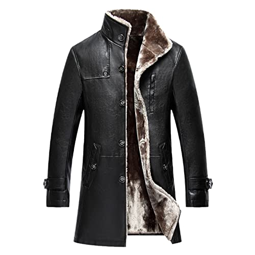 KEHAIOO Mens Winter Sheep Leather Coat Long Sleeve Button Casual Slim Fit Trench Casacas De Cuero Office Business Jacket steampunk buy now online