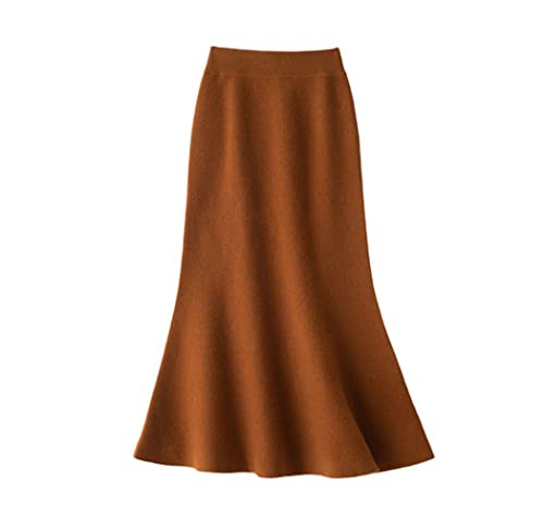 FULBHPRINT 100% Cashmere High Waist Hip Skirt Autumn Winter Mid-Length A-Line Thickened Knitted Wool Skirt steampunk buy now online