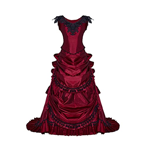 Fortunehouse Women's Gothic Victorian Bustle Wedding Gown Renaissance Vintage Long Dress Steampunk Ball Gowns Evening Dress Costume, Red, M steampunk buy now online