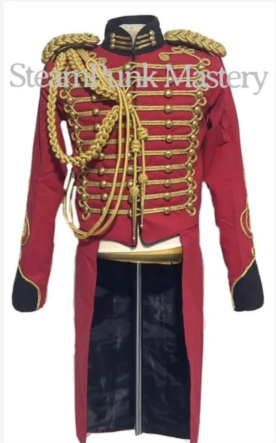 Red Hussar Tailcoat: Gold Braid, Aiguillette & Epaulettes by SteamPunkMastery steampunk buy now online Red Hussar Tailcoat: Gold Braid, Aiguillette & Epaulettes by SteamPunkMastery steampunk buy now online