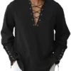 LVCBL Mens Shirts Fashion Linen Henley Shirt Medieval Steampunk Shirt Gothic Victorian Black 3XL steampunk buy now online