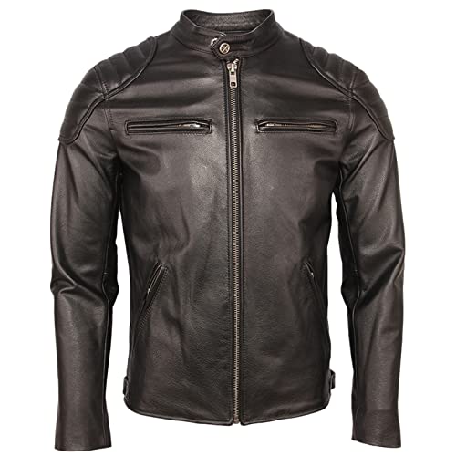 SXBYIAEG Distressed Leather Jacket Men Cowhide Leather Jackets Slim Fit Motorcycle Jacket Man Biker Coat Autumn Black steampunk buy now online