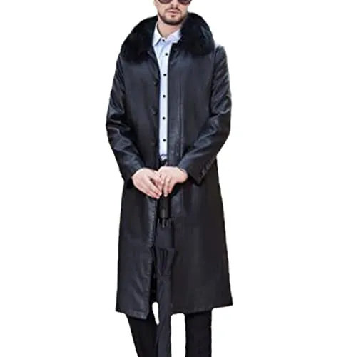 Men's Genuine Leather Jacket Long Thickening Windbreaker Thermal Liner Plus Size Trench Coat steampunk buy now online