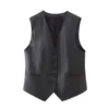 Women's Casual V-Neck Button Vest Solid Color Simple Soft Vest Black S steampunk buy now online