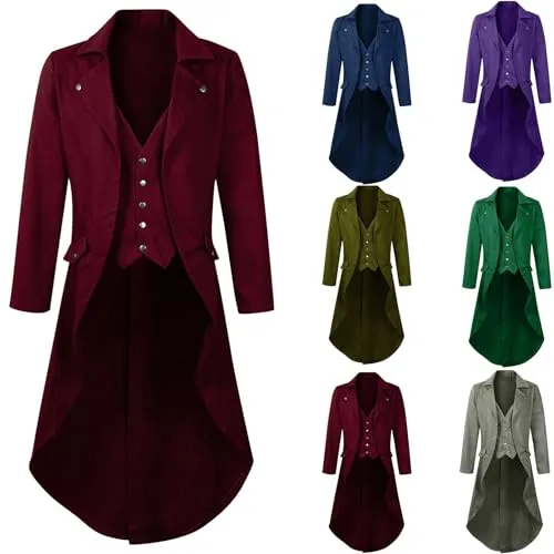 Mens Gothic Tailcoat Jackets Uniform Medieval Vintage Tuxedo Coat Victorian Frock Trench Coat Outwear Steampunk Renaissance Windbreaker Halloween Costume Gothic Clothing Cosplay Coats steampunk buy now online