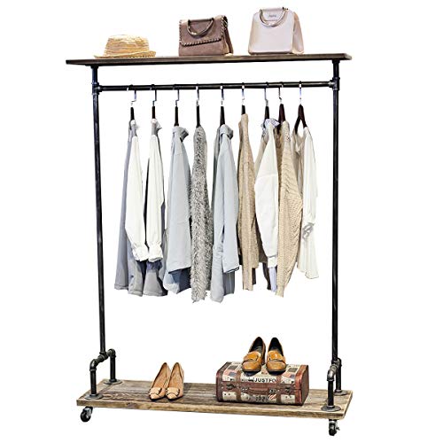 Industrial Iron Pipe Clothing Rack Display On Wheels Commercial Grade Heavy Duty Garment Rack With Shelves Vintage Steampunk Rolling Hat Rack Shoes Rack Cloth hanger Pipe Shelf steampunk buy now online Industrial Iron Pipe Clothing Rack Display On Wheels Commercial Grade Heavy Duty Garment Rack With Shelves Vintage Steampunk Rolling Hat Rack Shoes Rack Cloth hanger Pipe Shelf steampunk buy now online