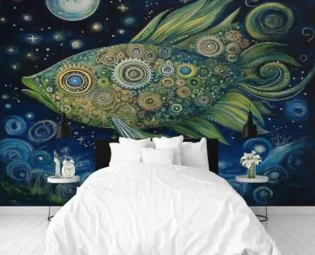 Dppyuxa Surreal Steampunk Fish 3D Effect Wall Murals for Bedrooms Midnight Blue Wallpaper Mural 500x280 cm Kids Living Room Home Decoration, Photo Wallpaper Mural Non-Woven steampunk buy now online
