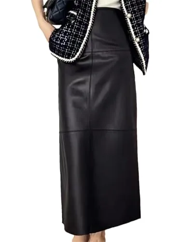 Women Leather Maxi Skirt Feminino High End Vintage Back Split Wrapped Slim Ankle Long Solid Black XL steampunk buy now online