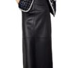 Women Leather Maxi Skirt Feminino High End Vintage Back Split Wrapped Slim Ankle Long Solid Black XL steampunk buy now online