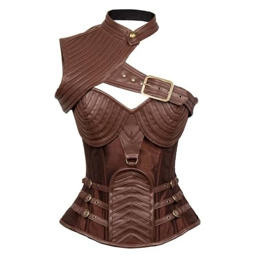 Niiyyjj Women Steampunk Vintage Pu Leather Corset Brown Outerwear Bustier Steel Boned Overbust Corselet Brown XL steampunk buy now online