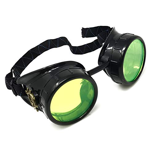 umbrellalaboratory Steampunk Victorian Goggles UV Glow in The Dark Rave Glasses Neon Green Lenses steampunk buy now online