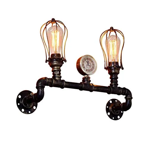 NEWNAN Retro Industrial Steampunk Wall Sconce, 2 Lights Metal Water Pipe Style Wall Mounted Lamp Light Fixture in Antique Bronze steampunk buy now online