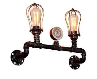 NEWNAN Retro Industrial Steampunk Wall Sconce, 2 Lights Metal Water Pipe Style Wall Mounted Lamp Light Fixture in Antique Bronze steampunk buy now online