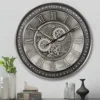 CLXEAST 24 Inch Large Moving Gear Wall Clock for Living Room Decor,Silver Metal Roman Numerals Wall Clocks Battery Operated, Wall Clock Decorative for Home Ofiice, Farmhouse Wall Decor steampunk buy now online