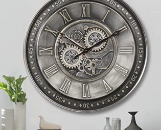 CLXEAST 24 Inch Large Moving Gear Wall Clock for Living Room Decor,Silver Metal Roman Numerals Wall Clocks Battery Operated, Wall Clock Decorative for Home Ofiice, Farmhouse Wall Decor steampunk buy now online