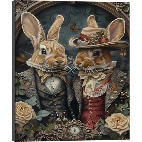 AIHNBF Victorian Rabbits Canvas Wall Art, Whimsical Animal Portrait for Living Room Decor, Steampunk Fantasy Art Print, Canvas 80 x 120 cm steampunk buy now online