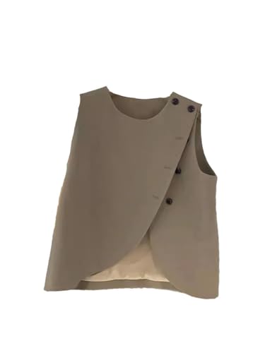 Women's Temperament O-Neck Sleeveless Suit Vest, Slit Vest Khaki S steampunk buy now online