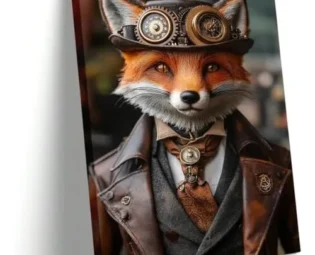 AIHNBF Steampunk Fox Portrait Canvas Wall Art, Dapper Gentleman Fox Print for Home Office, Unique Anthropomorphic Animal Decor, Canvas 80 x 120 cm steampunk buy now online
