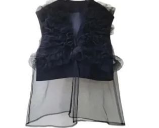Women's V-Neck Sleeveless Solid Color Pleated Mesh Vest, Casual Vacation Vest Black One Size steampunk buy now online