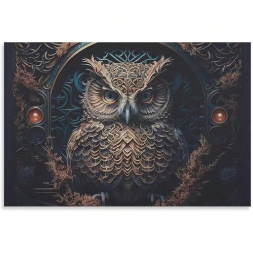 AIHNBF Ornate Owl Canvas Wall Art Print - Detailed Steampunk Animal Decor for Living Room, Bedroom, Office - Majestic & Mysterious Aesthetic, Canvas 80 x 120 cm steampunk buy now online