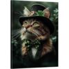 AIHNBF Cat Canvas Wall Art with Top Hat & Bow Tie, Feline Animal Print, Elegant Cat Portrait with Green Eyes & Shamrock, Whimsical Pet Decor for Living Room, Canvas 80 x 120 cm steampunk buy now online