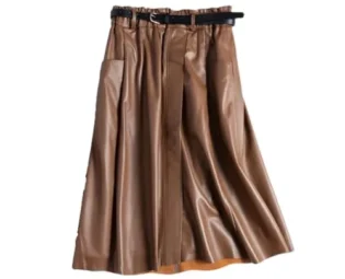 Alloaone Women Winter Genuine Leather Belt Short Solid White Zippers Decorate Punk Mini Skirt Brown XL steampunk buy now online