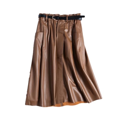 Alloaone Women Winter Genuine Leather Belt Short Solid White Zippers Decorate Punk Mini Skirt Brown XL steampunk buy now online