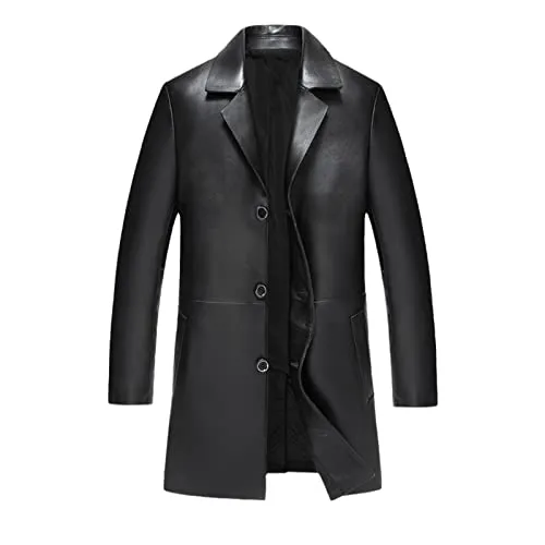 Mens Single Business Casual Leather Jacket, Male Long Coat Leather Coat steampunk buy now online