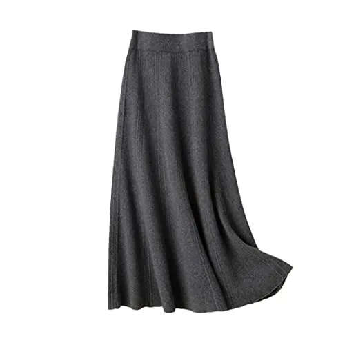 FULBHPRINT Women's 100% Cashmere Skirt Mid-Length Autumn Winter High Waist A- Line Skirt Korean Wool Thick Long Skirt Gray steampunk buy now online