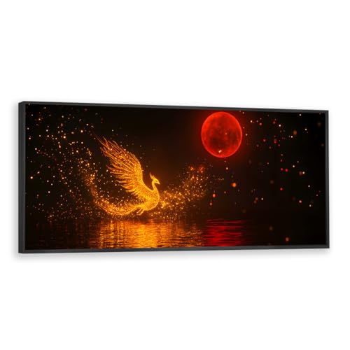 Via Vela Dream Phoenix Canvas Wall Art Large Red Moon Artwork Prints Abstract Bird Pictures Modern Mural Painting for Laundry Room Office Decor 50x126cm with Black Frame steampunk buy now online